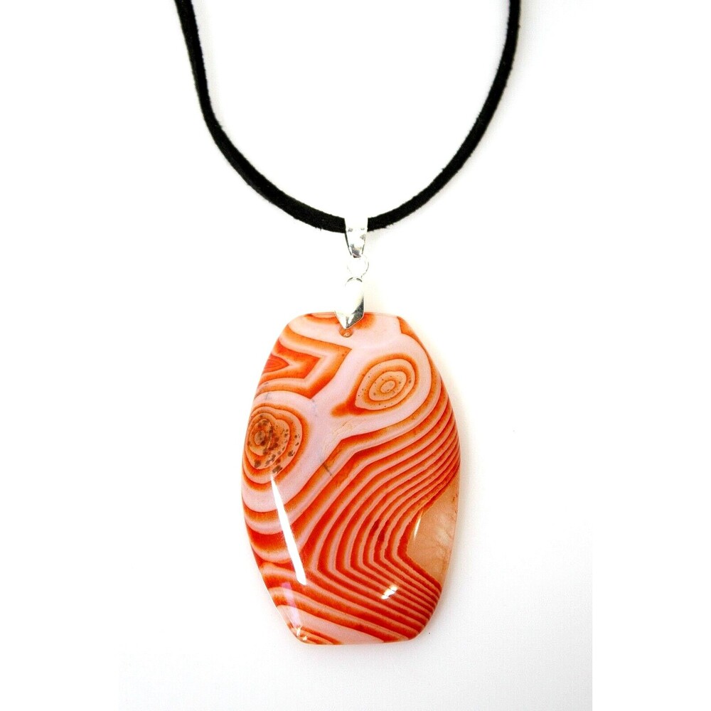 Druzy Geode Agate Stone Pendant Necklace Orange White Sheer OOAK BOHO Jewelry